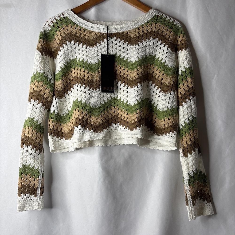 Truth By Republic S Boho Western Cropped Crochet Knit Sweater Shabby Chic‎